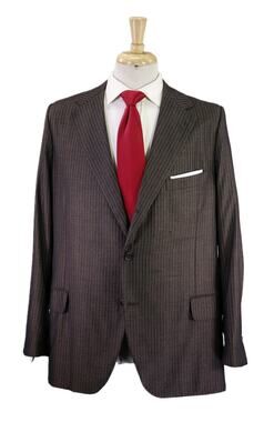Oxxford Golden Brown Sky Blue Pinstripe Wool Cashmere Silk 2-Btn Suit 42R